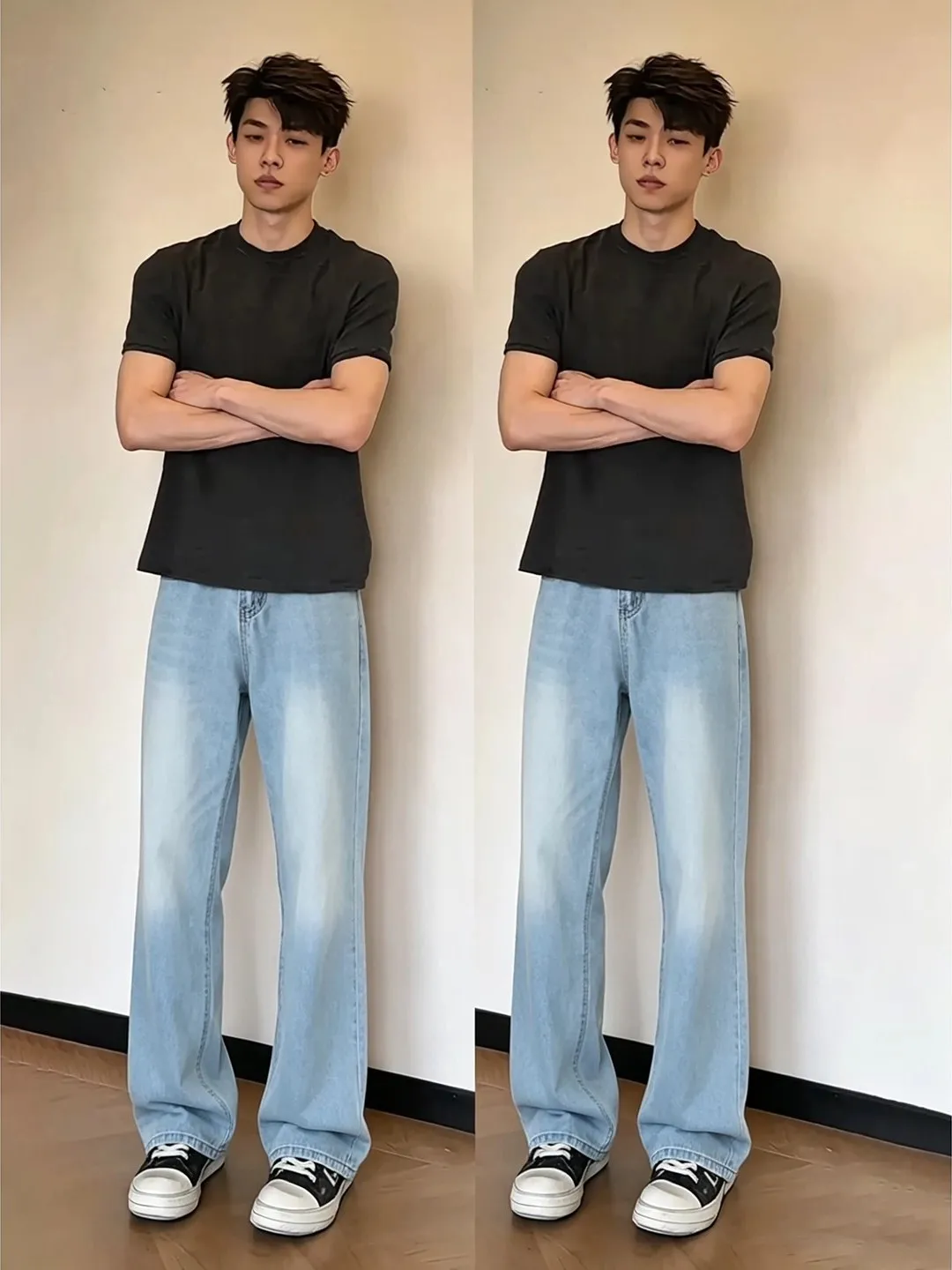 

Light Blue Men's Straight Leg Jeans Summer Thin Ice Silk Denim Pants Slimming Cool Feeling Knife Trousers Breathable