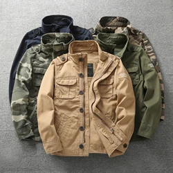 Men's Autumn Casual Jacket, Retro Camouflage Multi-Pockets Cowboy Jackets, Fashion Outdoor Cargo Coats