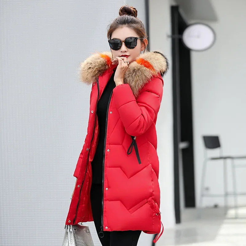 Winter Parkas Women Clothing Fur Collar Hooded Cotton Jacket Slim Long Sleeve Pocket Windproof Coat Warm Thick Puffer Jacket New