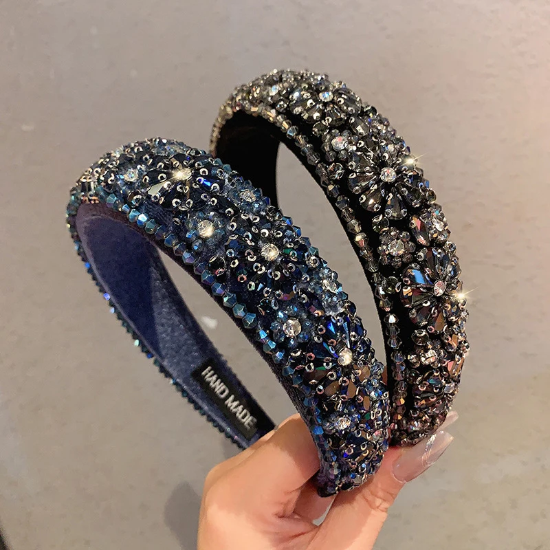 エレガントなヘビーデューティーラインストーンヘアバンド、ファッショナブルで多用途な花柄ヘアピン、プレス加工ヘアアクセサリー、フレンチスタイルクリスタルヘアバンド