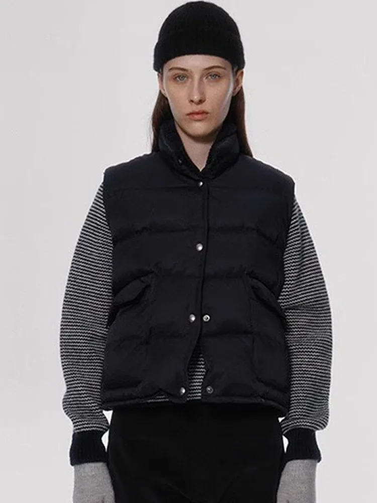 Gilet en duvet pour femmes, col montant chaud, couleur Pure, longueur de rue, fermeture à glissière, sans Sve, vêtements d'extérieur de printemps