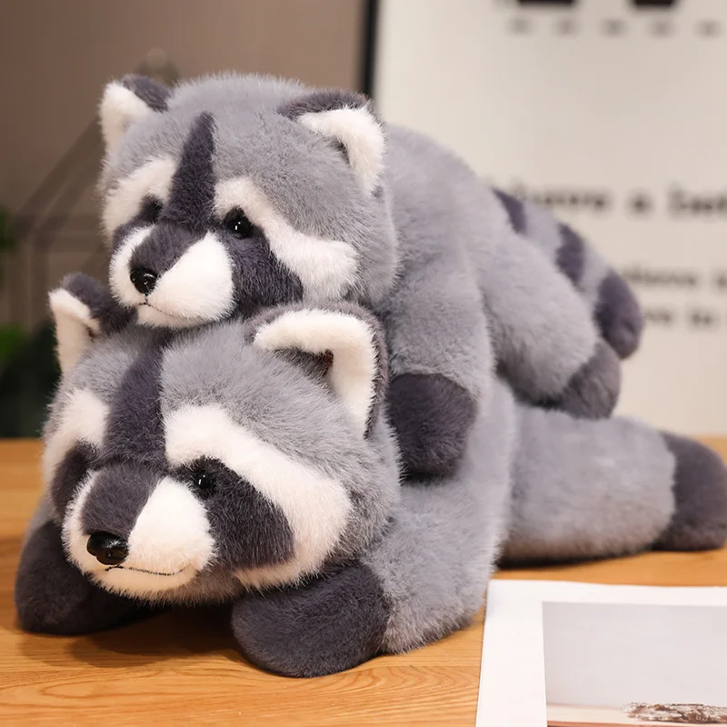 1Pc 30/45/65cm Lovely Plush Lying Grey Raccoon Toys Kawaii Panda Fox Plushie Pillow Stuffed Soft Animal Cushion Birthday Gift