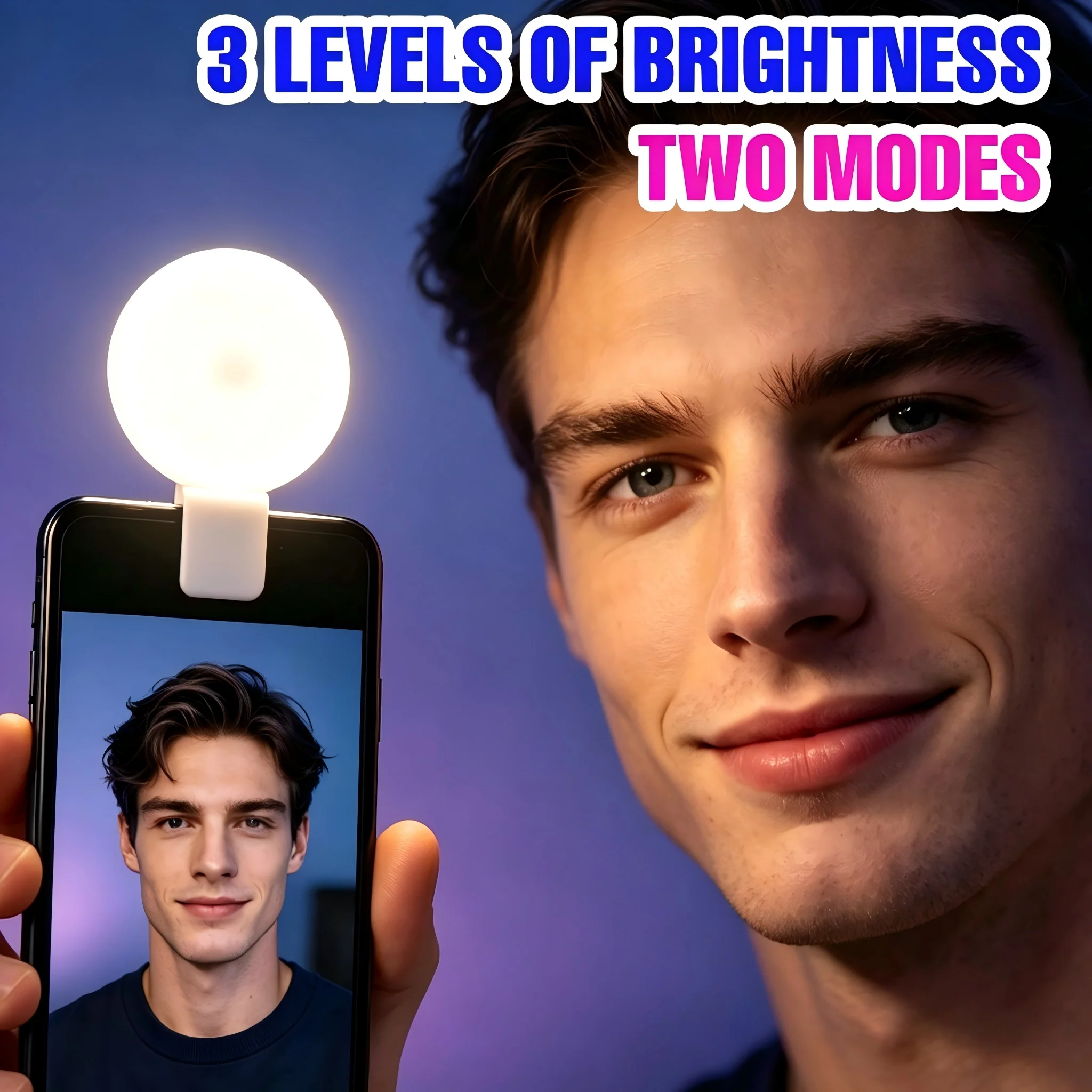 Portable Clip-on LED Selfie Fill Light 2 Light Modes 3 Adjustable Brightness Mini Phone Makeup Lamp For Live Streaming Shooting