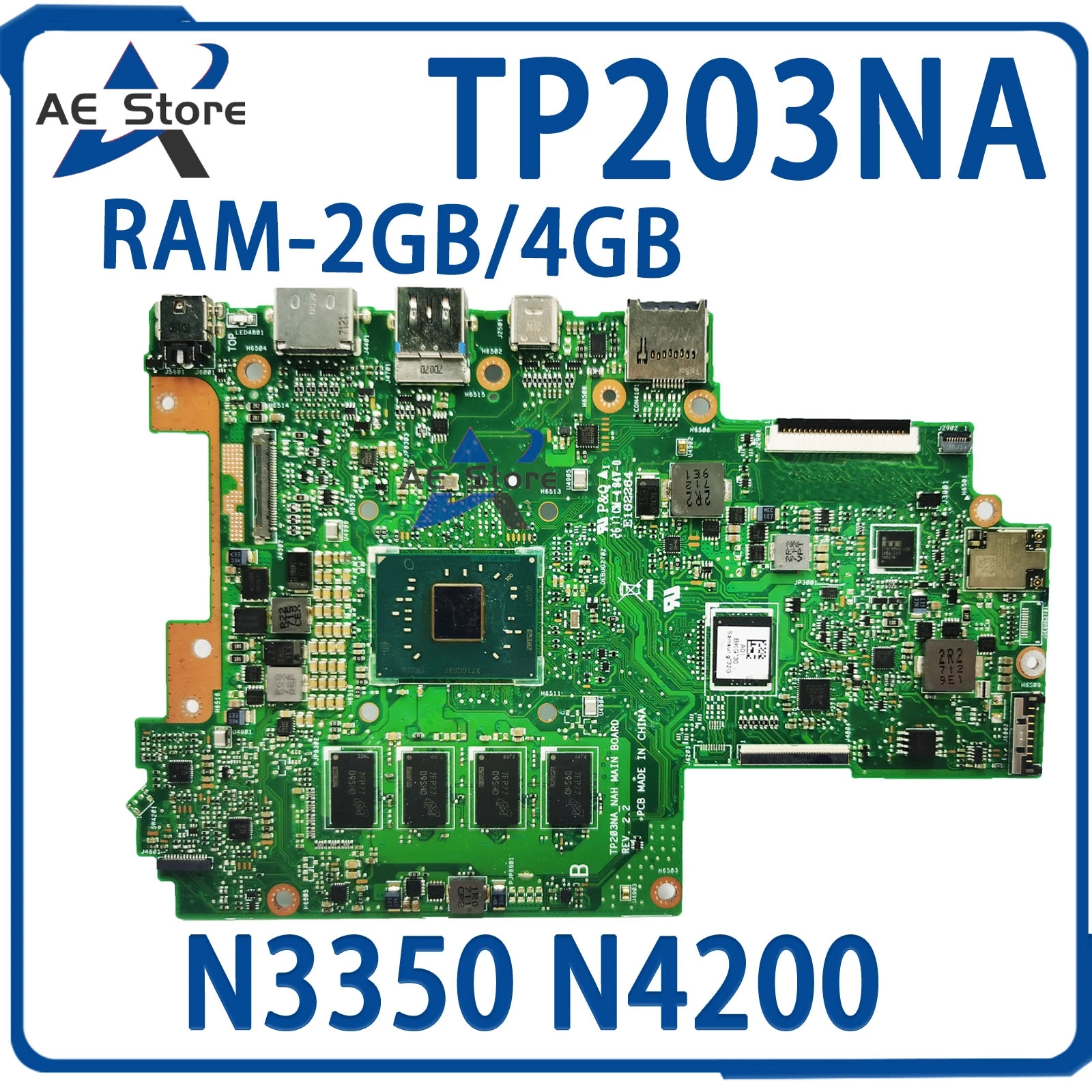 TP203NA  Mainboard For ASUS TP203NAH TP203NAS TP203N Laptop Motherboard With N3350 N4200 2GB/4GB-RAM SSD-32G/64G/128G