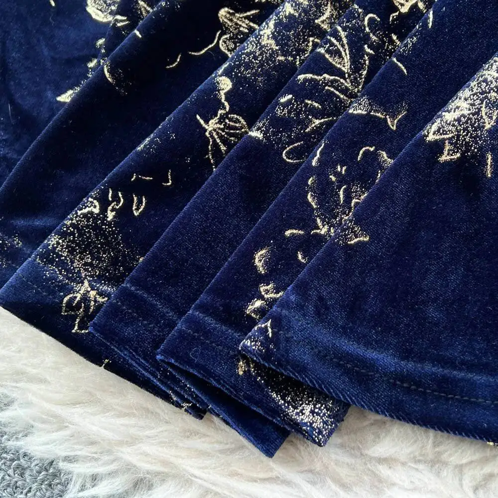 Elegant long sleeve velour print A-line dress korean fashion ceremony dresses women clothing