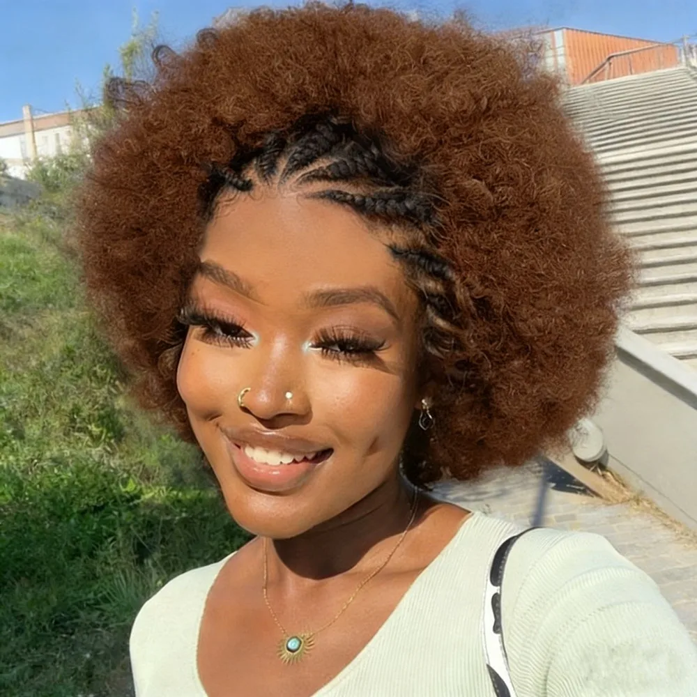 

Парик пикси Афро-кудрявые парики Красочные парики из натуральных волос с косами 13×4 Парик из натуральных волос Remy Парик из натуральных волос для стрижки пикси Женщины 6 дюймов