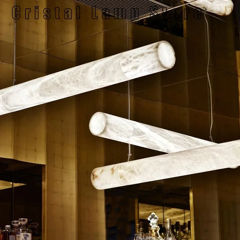 Modern Alabaster Linear Pendant Light Kitchen Island Lighting Irregular Space Design Decoration, Nordic Style Art, Factory