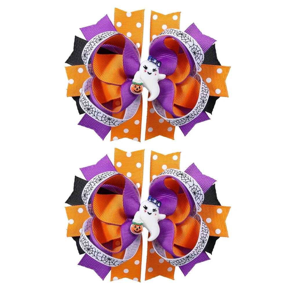 

Halloween Bow Hair Clips Colorful Grosgrain Ribbon Hairpins Lovely Ghost Hair Accessories for Kids Girls, Halloween Purple