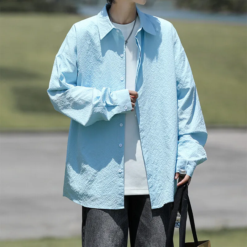 

Men's Solid Color Turn-Down Collar Single Breasted Long Sleeve Shirt Classic Business Casual Office Wear Formal Dress Shirt 5XL