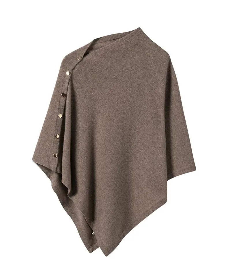 AOSSVIAO 2026 Neue Herbst-Winter-Kollektion Damen Reiner Kaschmir-Schal Einfarbig Warme Strick-Cape-Poncho mit Seitenknöpfen Oberbekleidung – Detail 16