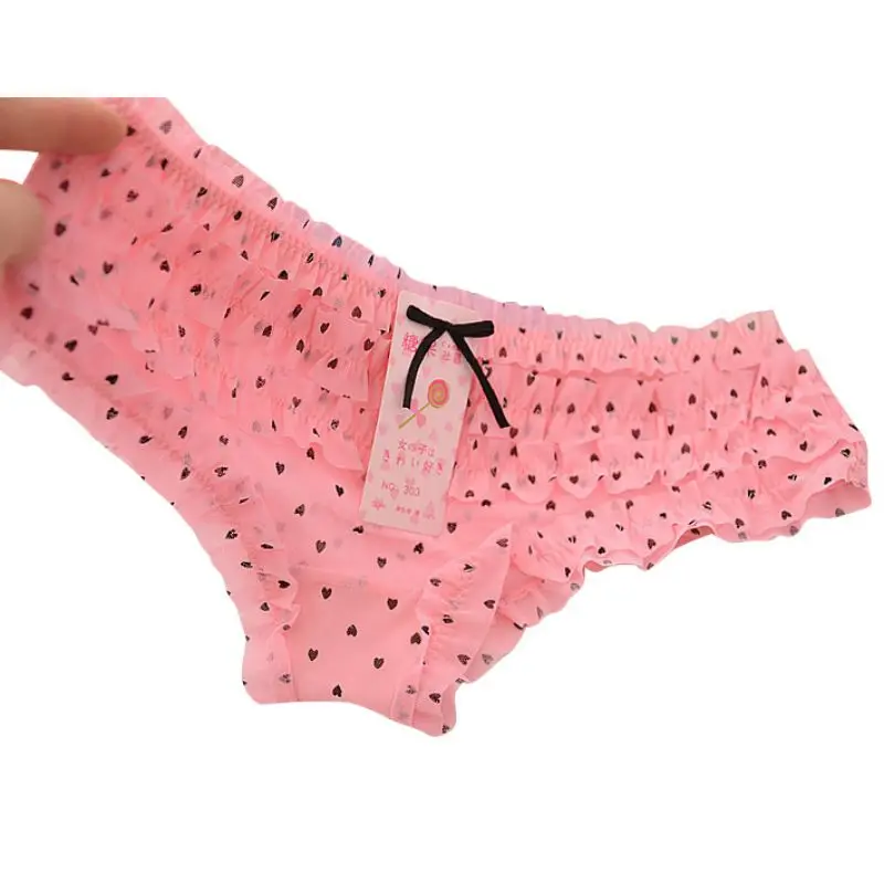 Bow Mesh Cute Lace Low Waist Briefs Ladies Comfortable Printed Polka Dot Translucent Personality Bikini