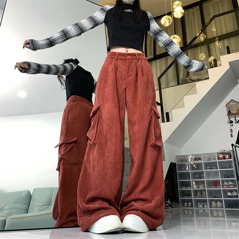 

Women's Corduroy Pants Baggy Y2k 90s Streetwear Oversize Wide Leg Oversize Pants Vintage Harajuku High Waist Trousers Clothes