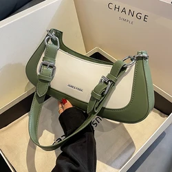 French Textured Pu Single Shoulder Underarm Bags Summer Women's Popular Crossbody Bag Fashion Contrast Color Handbags for Party