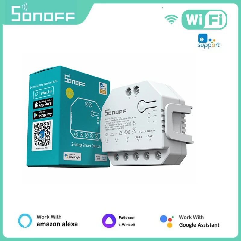 

SONOFF DUAL R3 Lite Dual Relay Module DIY MINI Smart Switch 2-Way Control Timing a través de EWeLink Alexa Google Smart Home