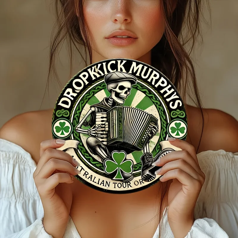 Vintage Dropkick Murphys Aluminum Metal Sign - UV Resistant, Easy to Hang, 20.32x20.32 cm Wall Art with Skeleton & Shamrock Desi