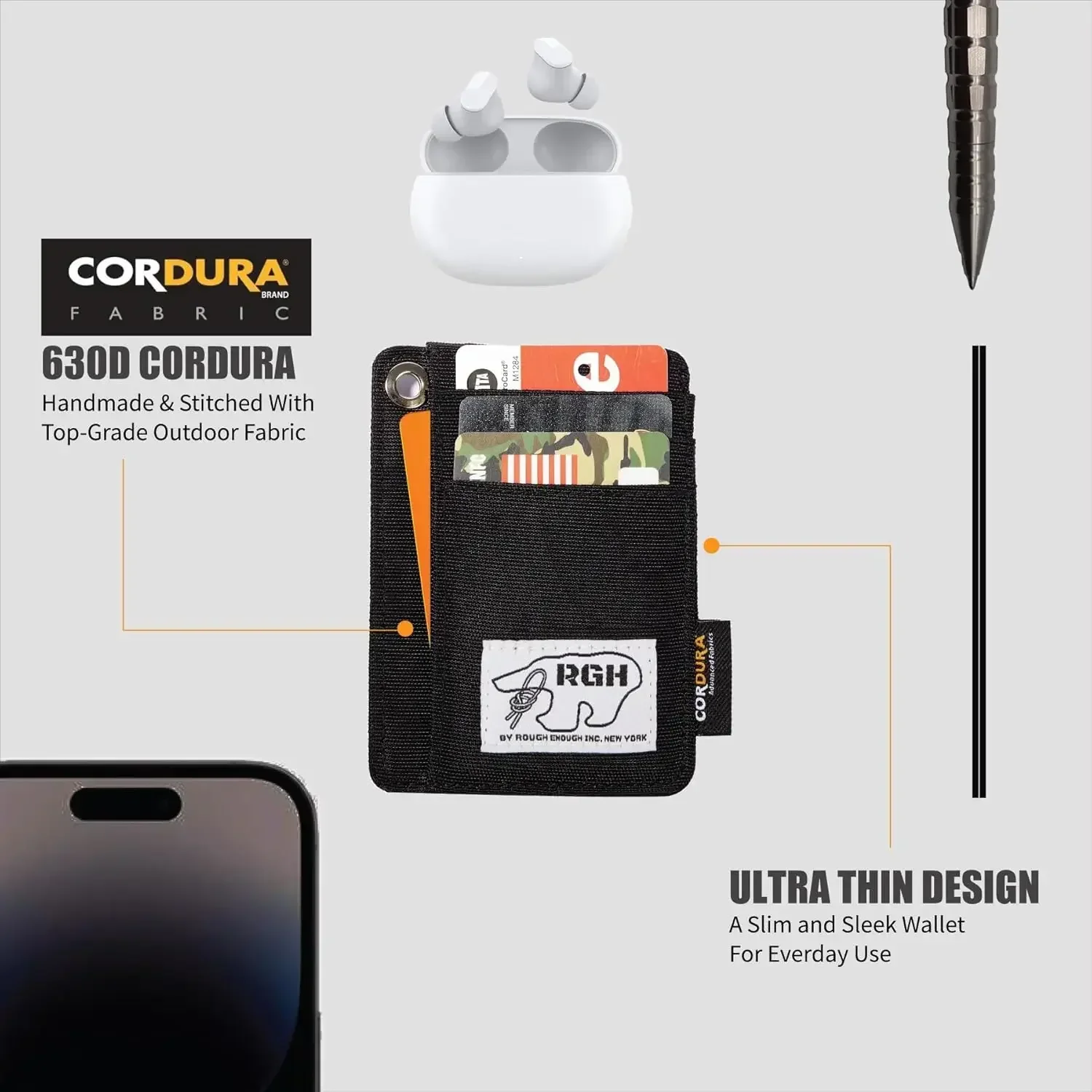 Rough Enough Slim Minimalist Front Pocket Wallet Credit Card Holder For Men with Neck Lanyard ID Window