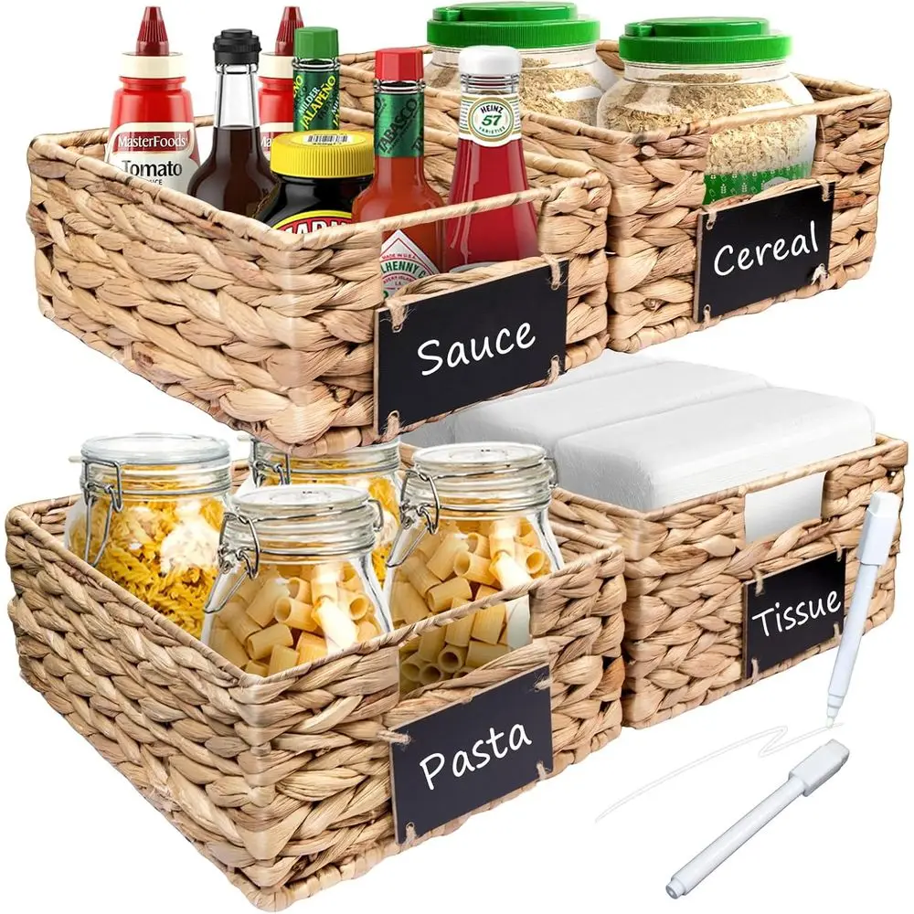 

Набор из 4 плетеных корзин разных размеров с бирками для классной доски и маркерами для организации хранения