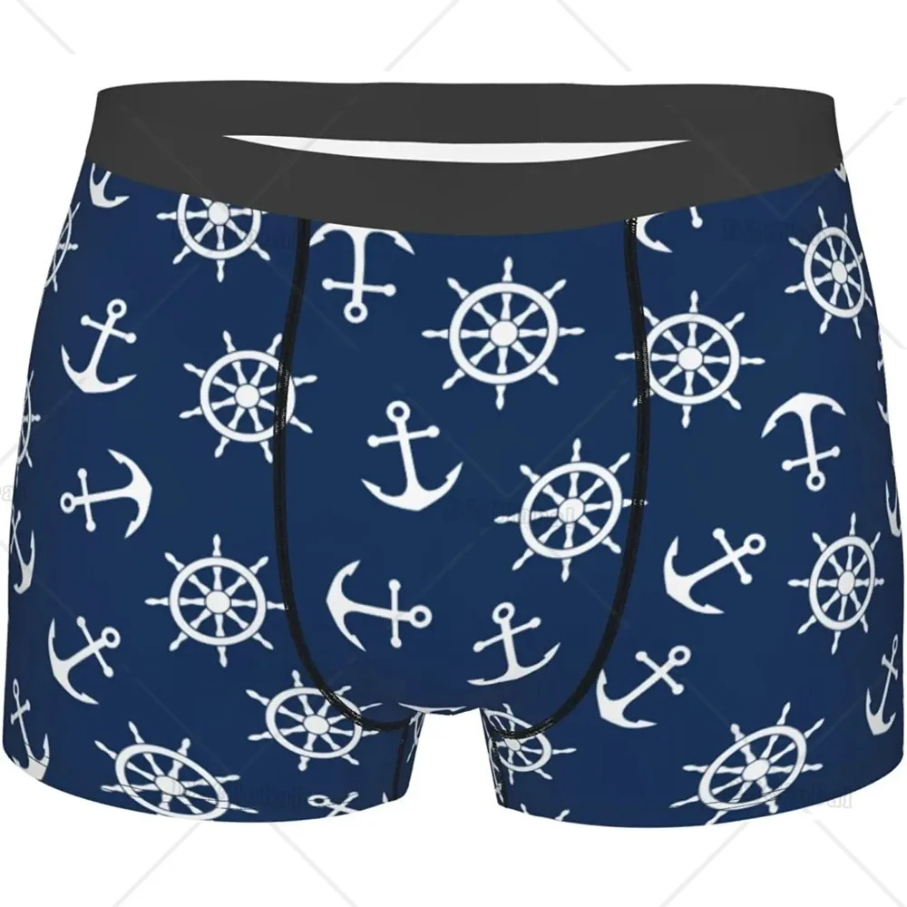 Blue Boat Anchor Rudder Men's Boxer Briefs Underwear Trunks Soft Stretch Sport Boxer Briefs Fitness for Men Boys