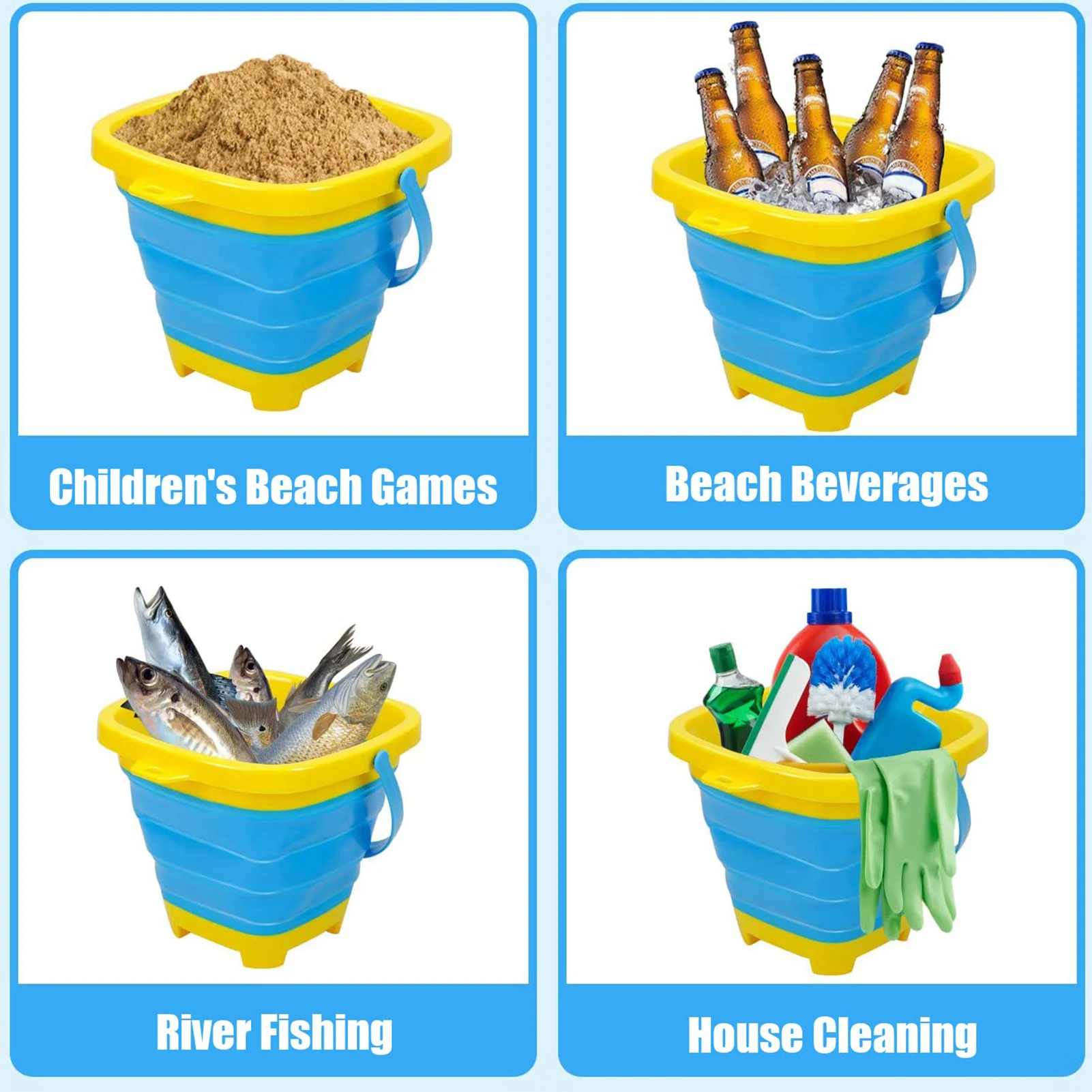 Folding Silicone Beach Bucket Toys para crianças, portáteis, duráveis, areia, jogos de água, ao ar livre, jogos de piscinas