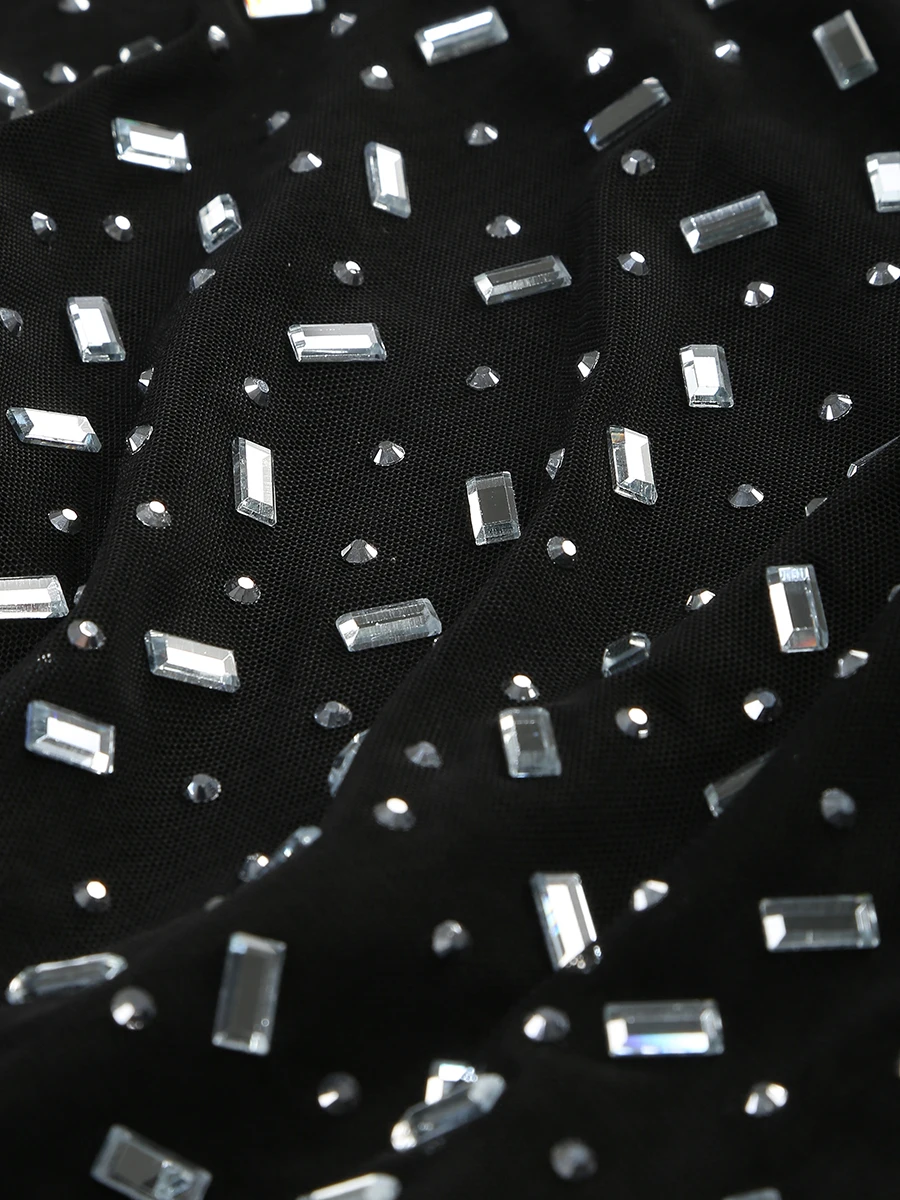 Vrouwen Luxe Heldere Kristallen Mesh Jurk Zwart Mouwloos Uitgesneden Enkellange Een Stuk Celebrity Eevning Club Party Jurken Gast