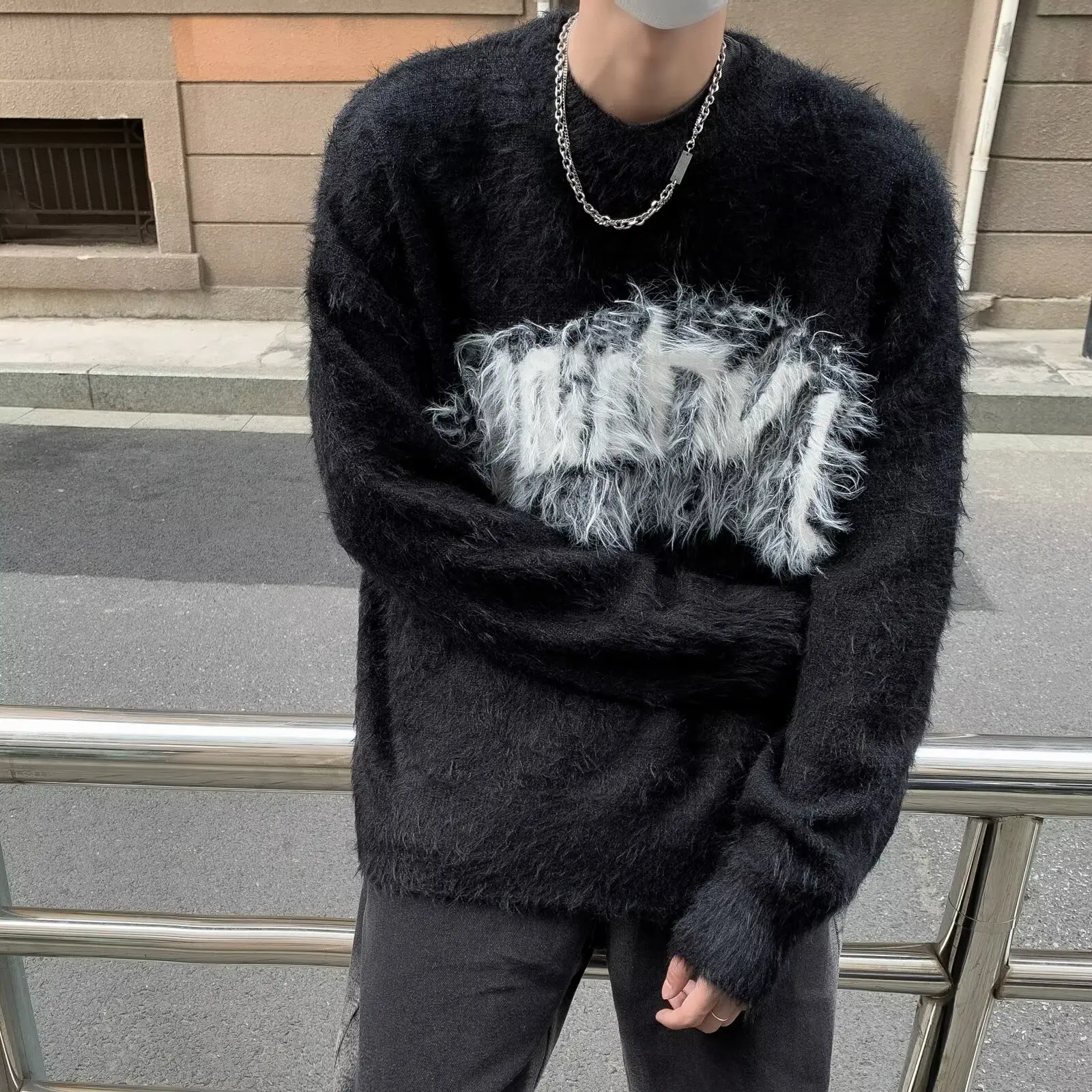 

Мужской вязаный свитер свободного кроя с круглым вырезом, мягкий, уютный, больших размеров, 250 Pou, в стиле ретро, американский, универсальный летний пуловер