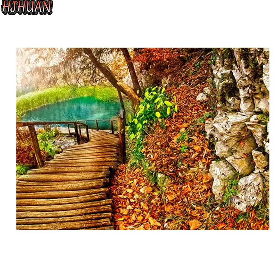 Round diamond painting intermingled path landscape  DIY diamond painting embroidery Home Decor diamond mosaic gift 3d diy pictur