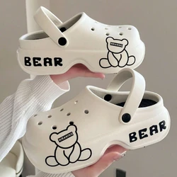 Fashionable Women Cute Cartoon Bear Pattern Eva Super Comfortable Anti-Skid Casual Personality Suitable High Heeled Hollow Shoes