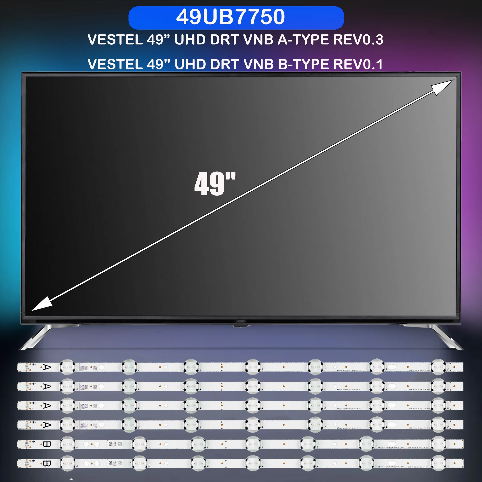 

Лента светодиодной подсветки для 49U6763DAT 49U6763DG 49TWS217 49TF6520A 49TU6020 49TU7560A 49UB5051 LT-49VU73T LT-49VU73K 49HL660