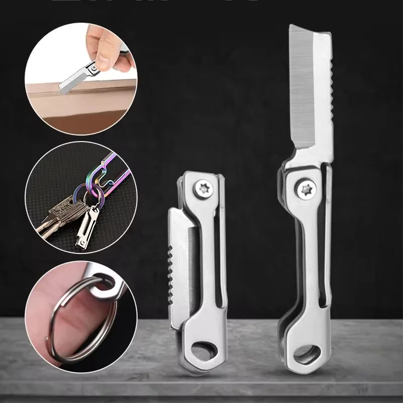 1pc Foldable Knife Key Holder Mini Keychain Hanger Camping Supplies Portable Stainless Steel Outdoor Knife Keychain Pendant