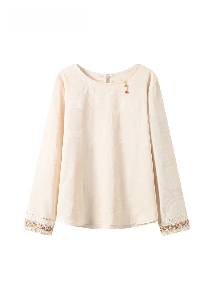 

plus Size Women's round Ne irt New Chinese Sle Winter Faion Slimming Top Versatile Soft Silk Material Long Sve T-s...