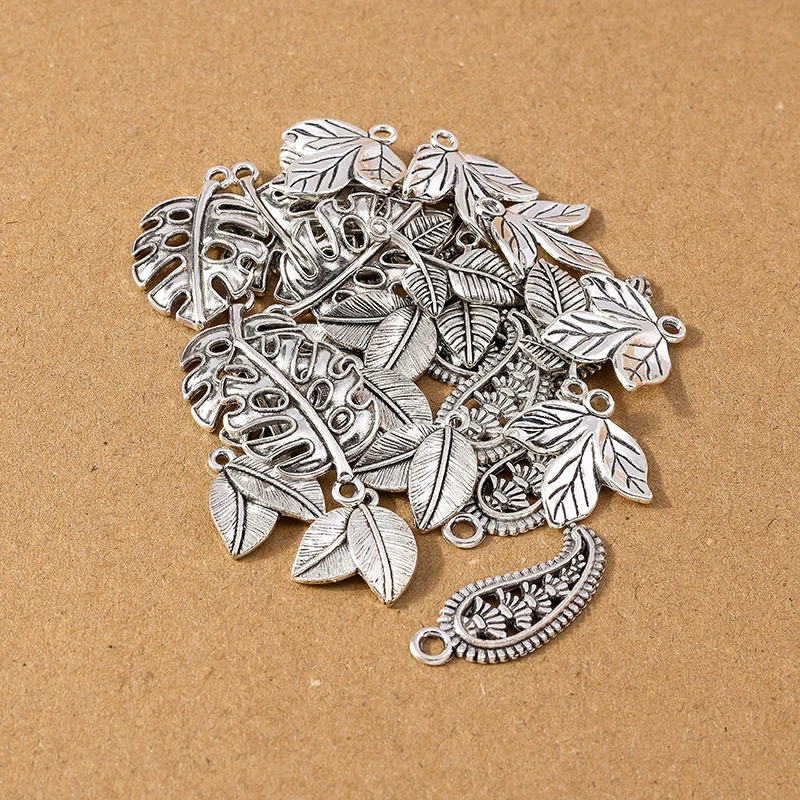 20pcs  Antique Silver Leaf Charm Pendants for Jewelry Making DIY Necklace Earrings Bracelet Accessories Supplies