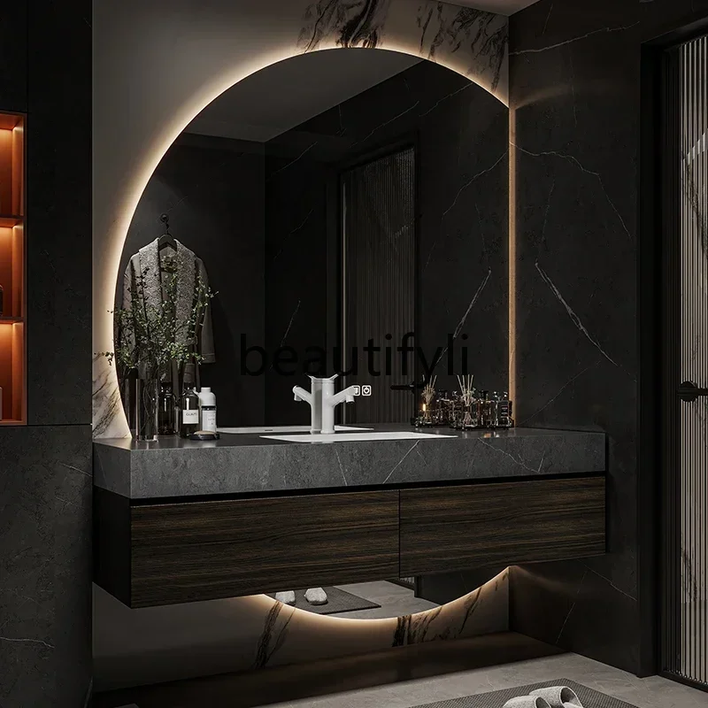 

smt14 New Arrivals Light luxury rock slab bathroom cabinet seamless ceramic integrated basin washbasin cabinet combination y17 S