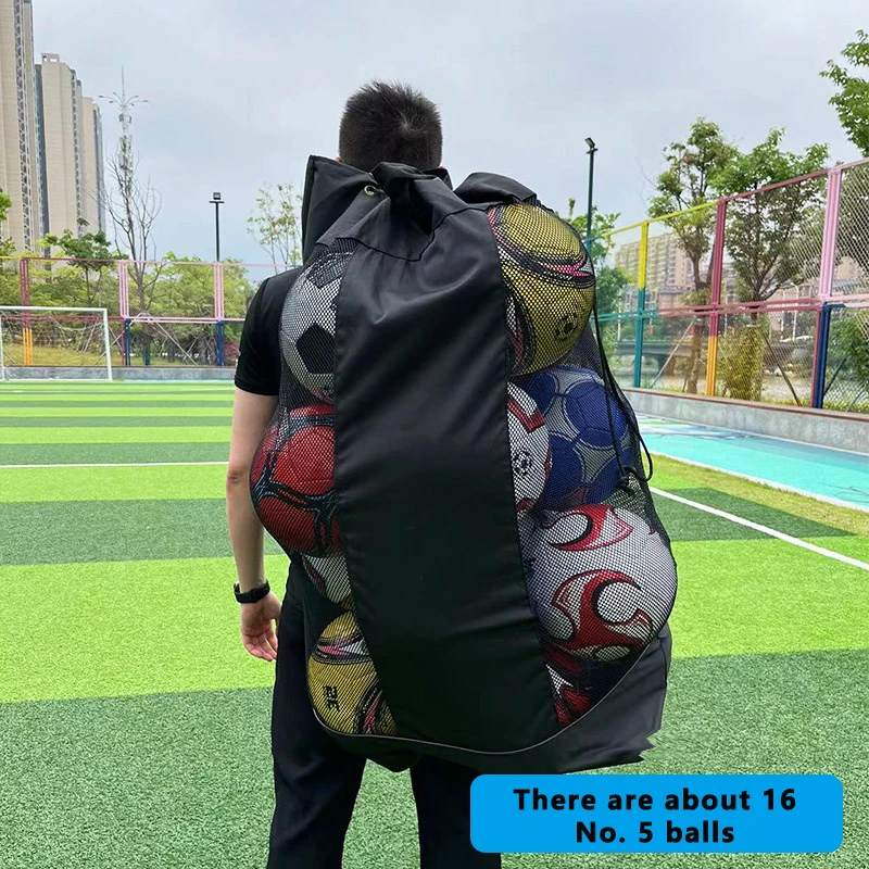 Large Mesh Ball Bag Drawstring Bag for Storage Soccer Basketball Volleyball Training Bags Black Sports Bag with Shoulder Straps