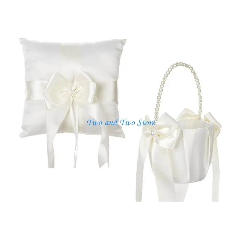 

HX6F Handmade Punnet Pillow Rings Bearer Basket for Enchanting Wedding Ceremony