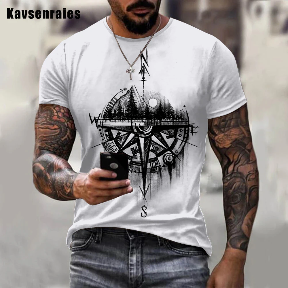 

Newest 3D Print Funny Compass Short-sleeved 3D T-shirt Summer Trendy Couples Men's Simple T-shirt