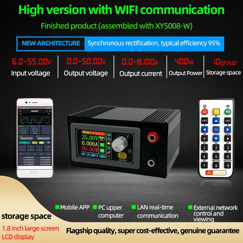 Finished XY5008 DC DC Buck Converter CC CV 0-50V 8A 400W Power Module Adjustable Regulated laboratory power supply WIFF APP