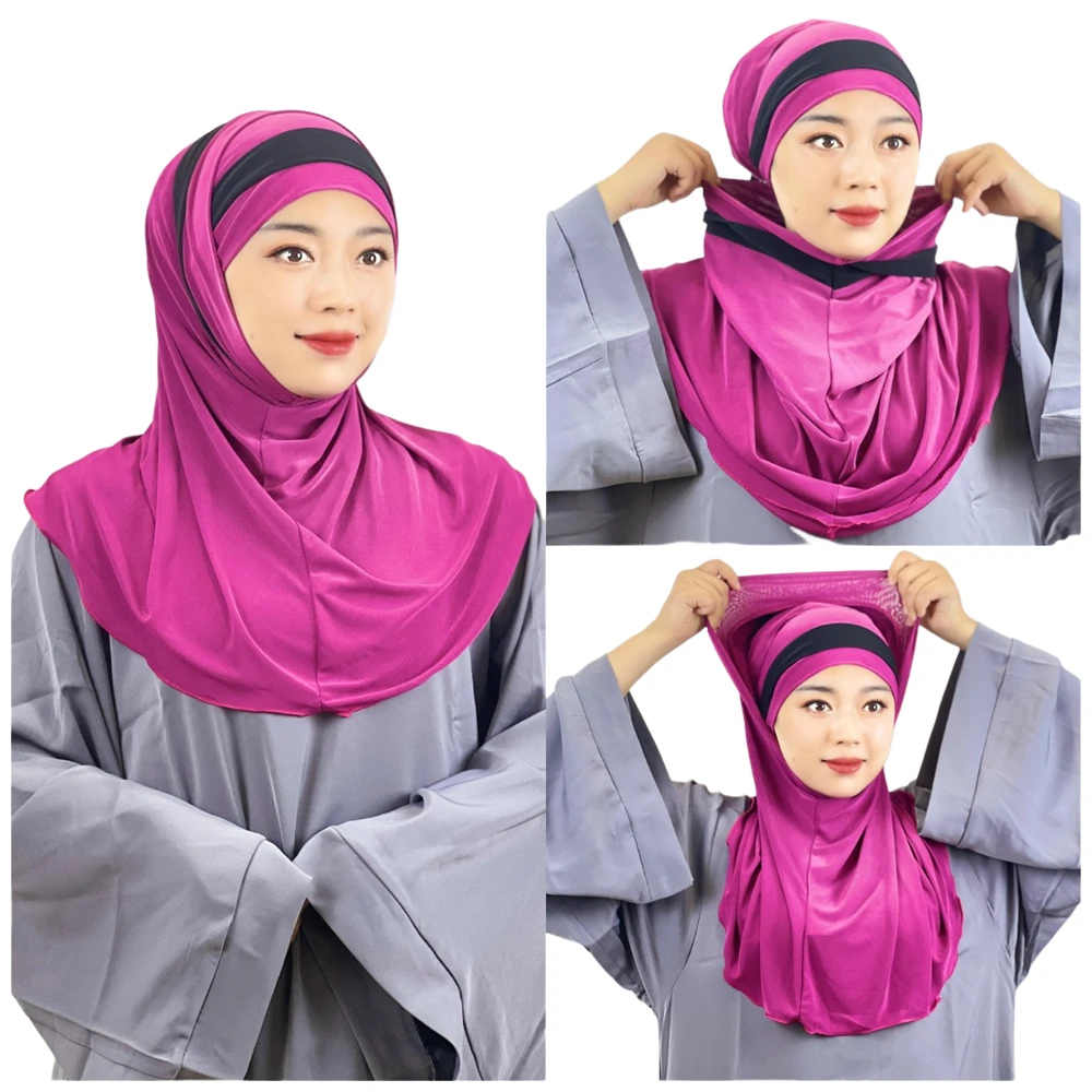 

Хиджаб Amira, женские исламские головные шарфы 2 в 1, шарф Khimar из двух частей, мусульманские хиджабы, трубчатые головные уборы, полосатые тюрбаны, тянущиеся