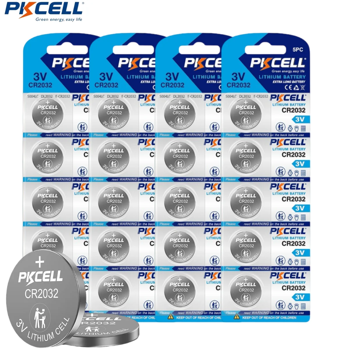 PKCELL 20PCS 3V CR 2032 Lithium Coin Batteries CR2032 Button Batteries For Calculators PDAs Electronic organizers
