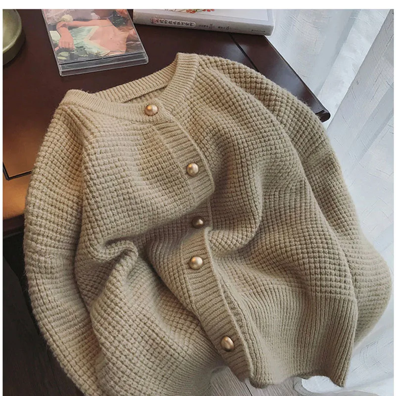 2025 신상 봄 가을 겨울 여성 스웨터 한국 스타일 라운드넥 싱글 버튼 니트 가디건 코트 여성 니트웨어