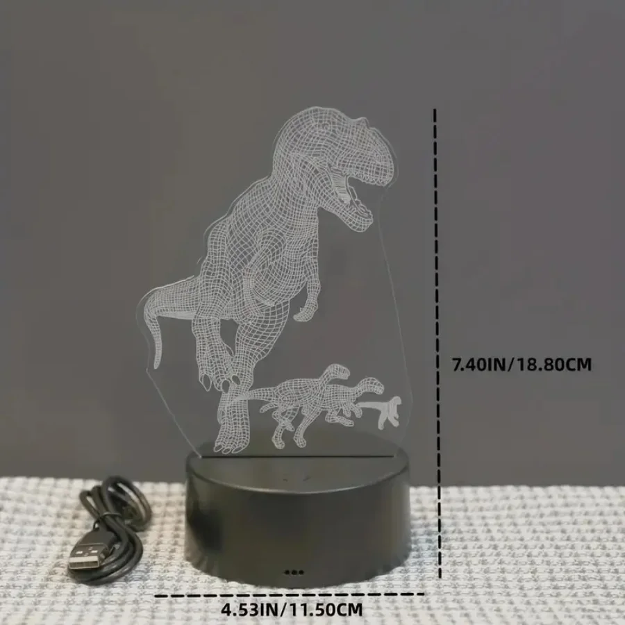 Comfortable 3D dinosaur nightlight, room fit,4 modes and timing features,7 color variations,LED illusion nightlight Dinosaur gif