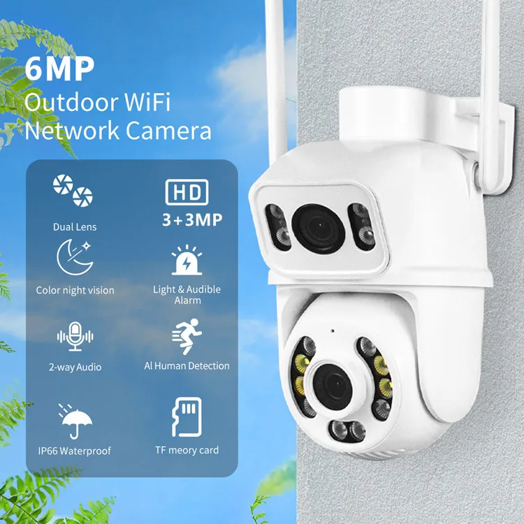 6MP 1296P ICsee APP Dual Lens Double Screen PTZ  IP Dome Camera AI Humanoid Detection Full Color  CCTV Intercom Baby Monitor