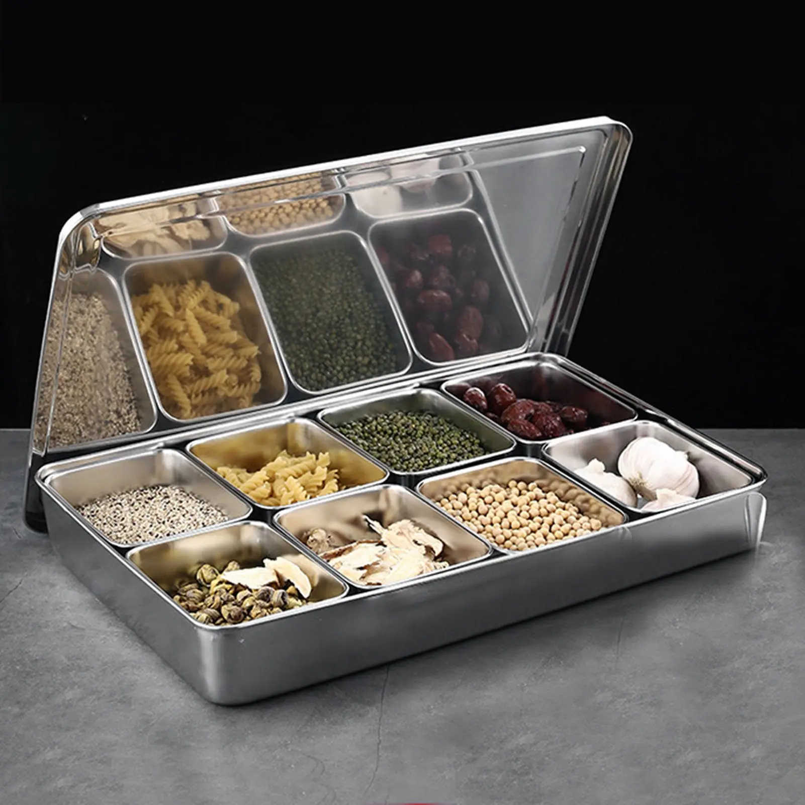 8 Grids Stainless Steel Seasoning Box Condiment Storage Containers Spice Jar Kitchen Utensils Condiment Box Kitchen Accessories