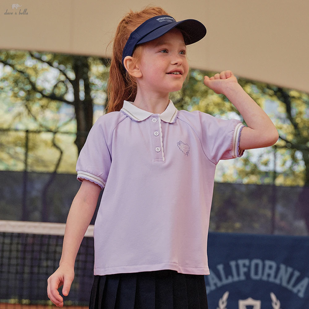 

Летние футболки-поло Dave Bella для девочек, однотонные спортивные футболки, детские хлопковые топы с коротким рукавом, повседневная уличная одежда DK2262359
