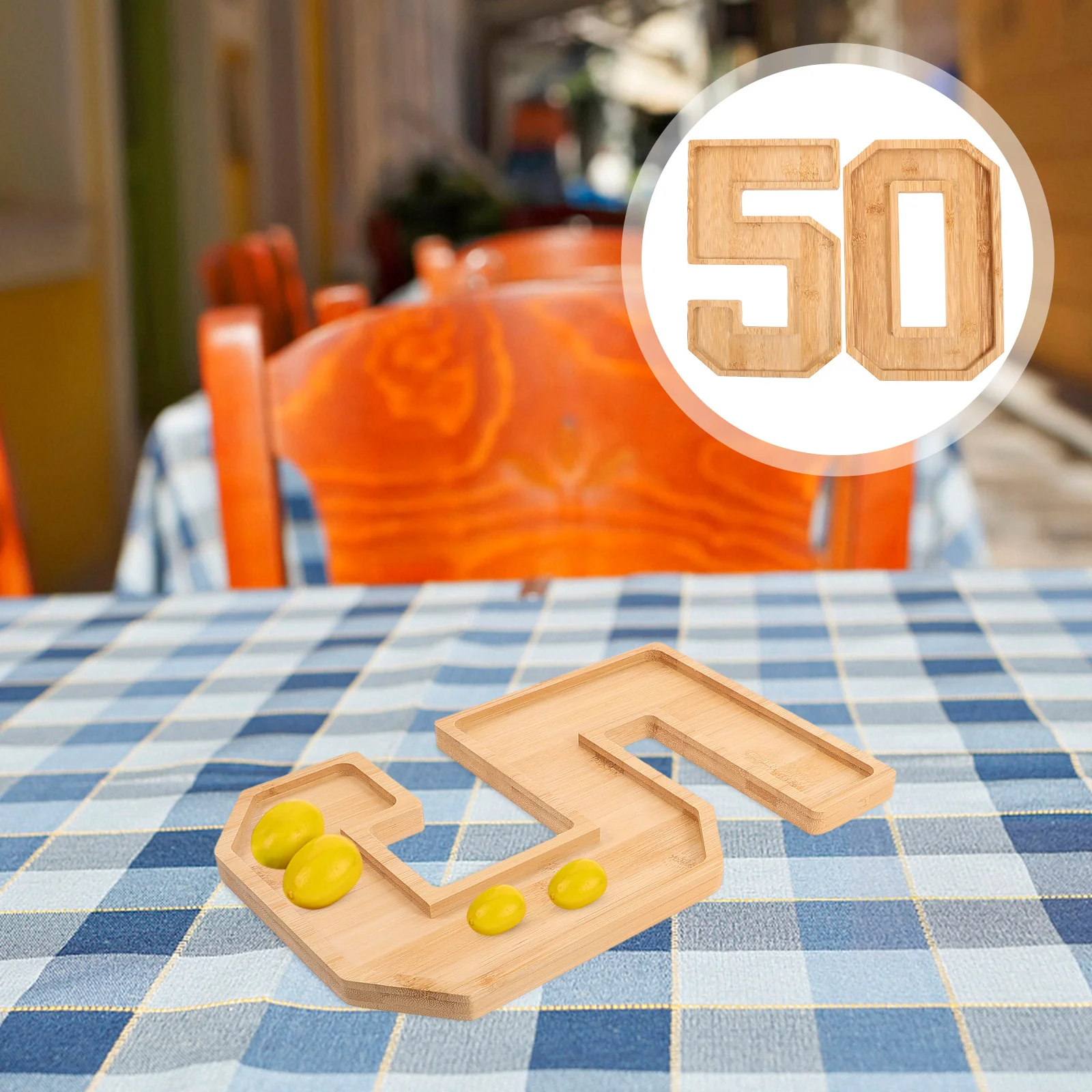 

1 Set Wood Number 50 Tray Large Capacity Serving Platter For Snacks Fruit Cake Dessert Charcuterie Board Household Decorative