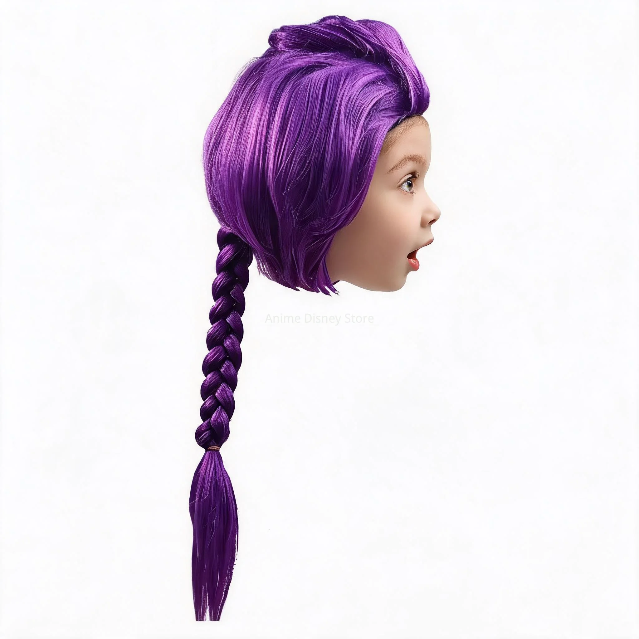 2026 Synthetic Long Purple Braid Ponytail Hair Black Buns Singer Idol Golden Cosplay Girls Party Halloween Costume Wig