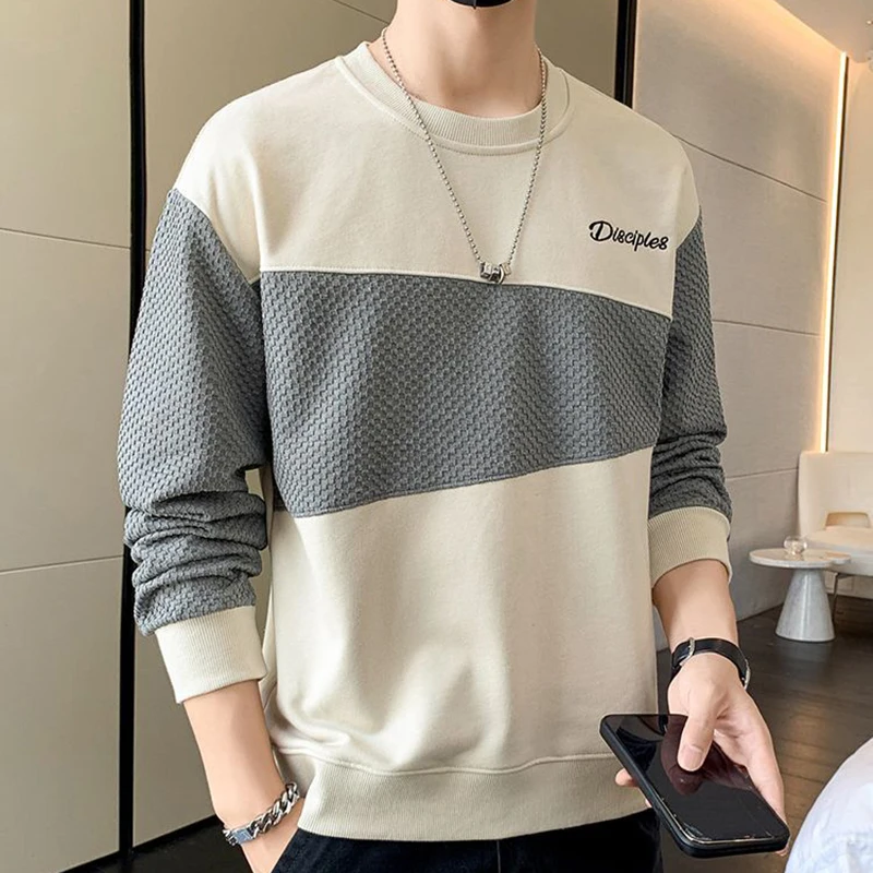 

Fashion O-Neck Spliced Letter Embroidery Sweatshirts Men's Clothing 2024 Spring Autumn New Loose Korean Tops Casual Sweatshirts