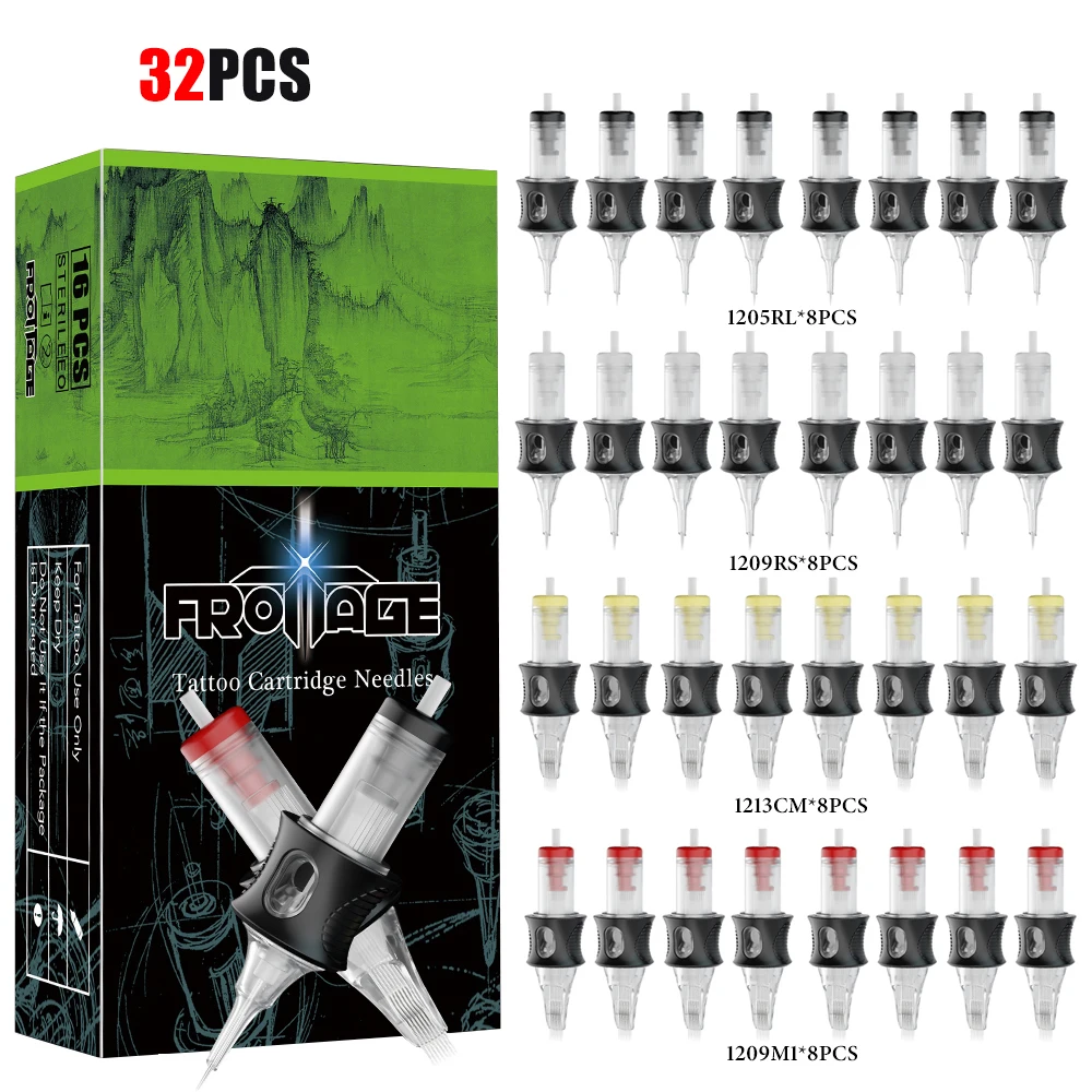 

32PCS Mixed Tattoo Cartridge Needles 316L Stainless Steel with Silicone Membrane Disposable Safety Kit for Rotary Tattoo Machine