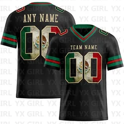 Custom Black Vintage Mexican Flag Kelly Green Red-City Mesh Football Jersey Personlized V-Neck Football T-Shirts