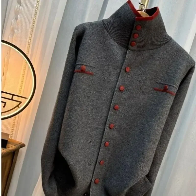 

Korean Fashion Turtleneck Cashmere Sweater Women 2025 New Autumn Long Female Coat Loose Knit Cardigan Single Breasted Jumper