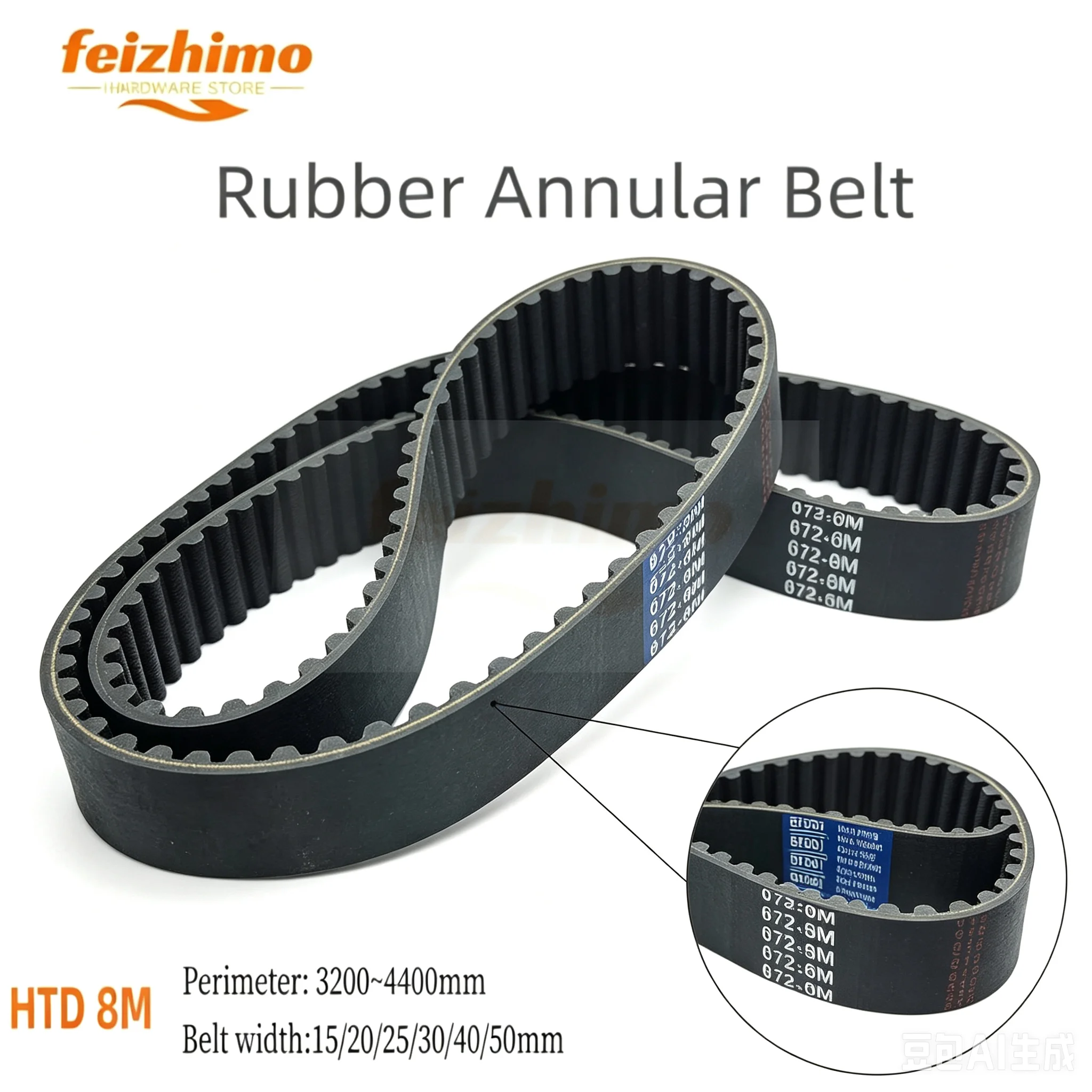 FeiMo HTD 8M Synchronous Belt Has  Circumference Of 3200~4400mm Width Of 15/20/25/30/40/50mm High Torque Rubber Synchronous Belt